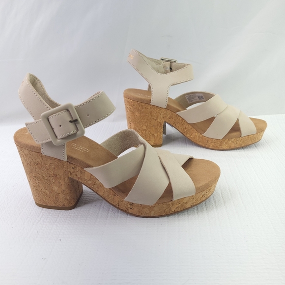 NEW Toms Ava Cork Heeled Sandals Size 9 Strappy Beige Open Toe Block Heel Shoes - Picture 3 of 9